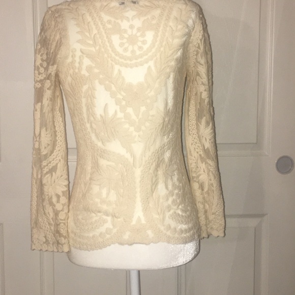 Express Cream Ivory XS Sheer Lace Embroidered Top - Picture 7 of 8